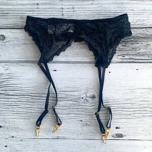 Avidlove Sheer Black Lace Garter Belt Gold Clips
